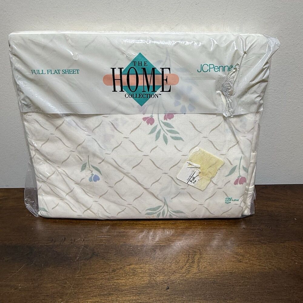 Vintage JC Penney White Floral Flat Sheet  Full Size NOS Cottagecore 90s Granny - Picture 2 of 6